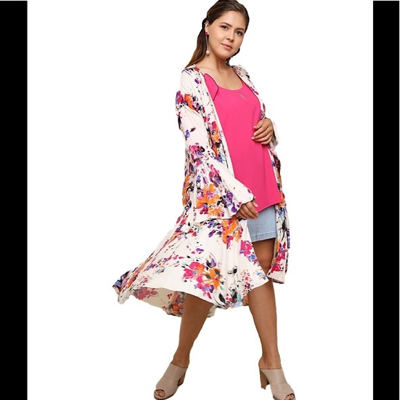 ð¥SOLD OUT!!ð¥Plus Size Vanilla Pink Floral Kimono - Picture 2 of 3
